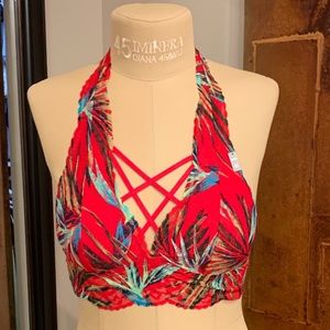 Red halter bralette with criss cross front w/ tags